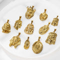 Vintage Men Animal Lion King Pendant PVD 18k Gold Stainless Steel Jesus Piece Head Charm Retro Praying Hand Guadalupe Pendant