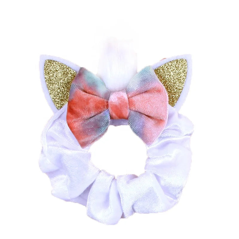 MIO Cute Ear Bow Tie Hair Scrunchies Velvet Hair Band Ties Fashion Headwear Accessories Cat Scrunchies