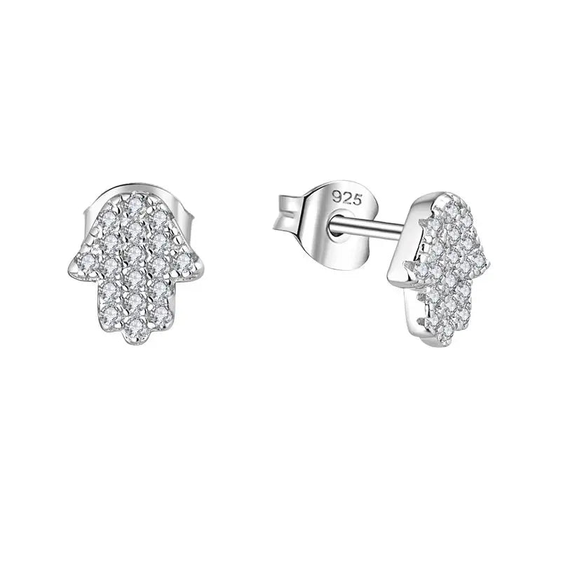 YH JEWELLERY Hot Selling Female Personalized Hamsa Hand 925 Sterling Silver Cz Stone Stud Earrings for Women