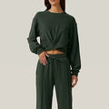 Women 2 Piece Outfits Sweatsuit Set Twist Front Cropped Sweatshirt Wide Leg Sweatpants Lounge Set Tracksuit