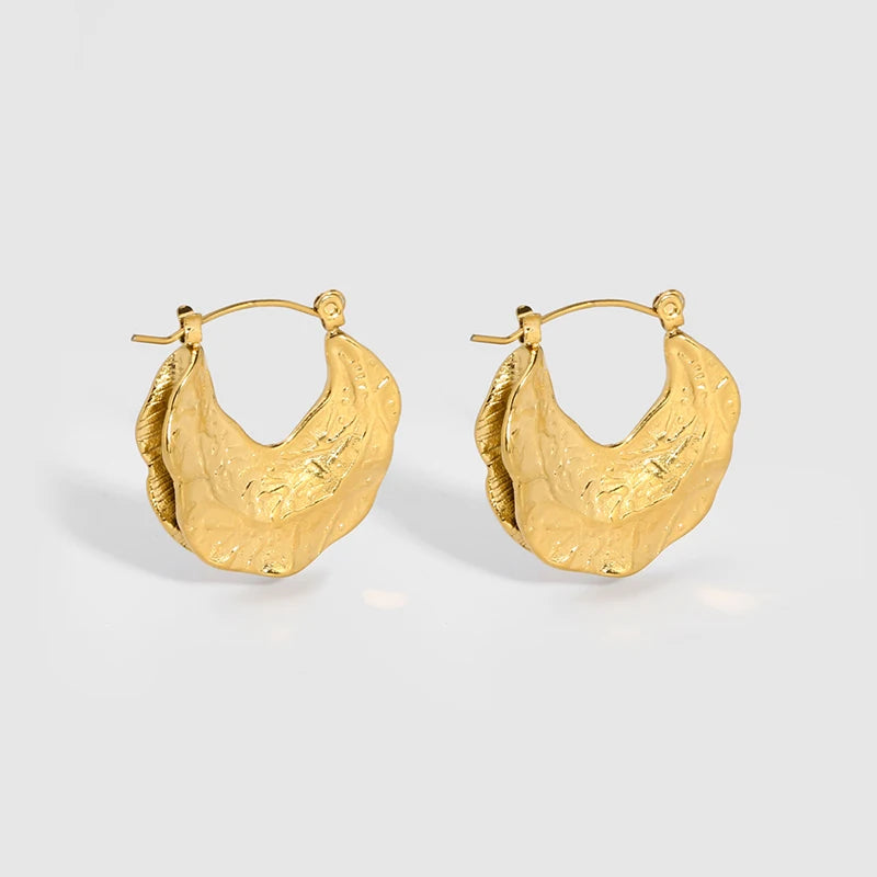Stylish Trendy Geometric Irregular Hammered Texture Statement Pendant Earrings Stainless Steel 18K Gold Plated Chunky Unisex