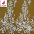 HY2040 New French White Beaded Sequins Lace Hot Sale Wedding Bridal Dress Fabric for 5 Yards