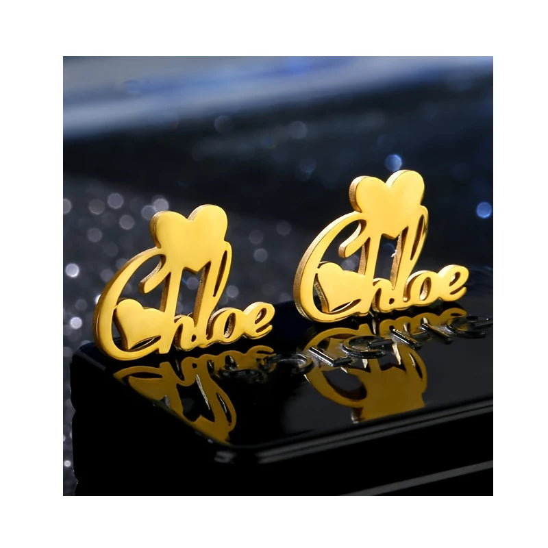 Excellent Fashion Gold Customized Name Cute Heart Earrings Stainless Steel Letters Studs Earrings