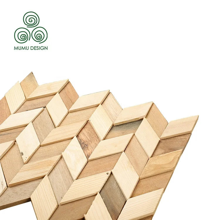 MUMU DESIGN Stone Ceramic Wooden Adhesive Wall Panel 3D Decor Wood Mosaic for Interior Wall