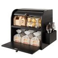 Bamboo Double Layer Roll Top Bread Bin With Silverware Basket Bamboo Bread Box for Kitchen Countertop Extra Large 2-Shelf