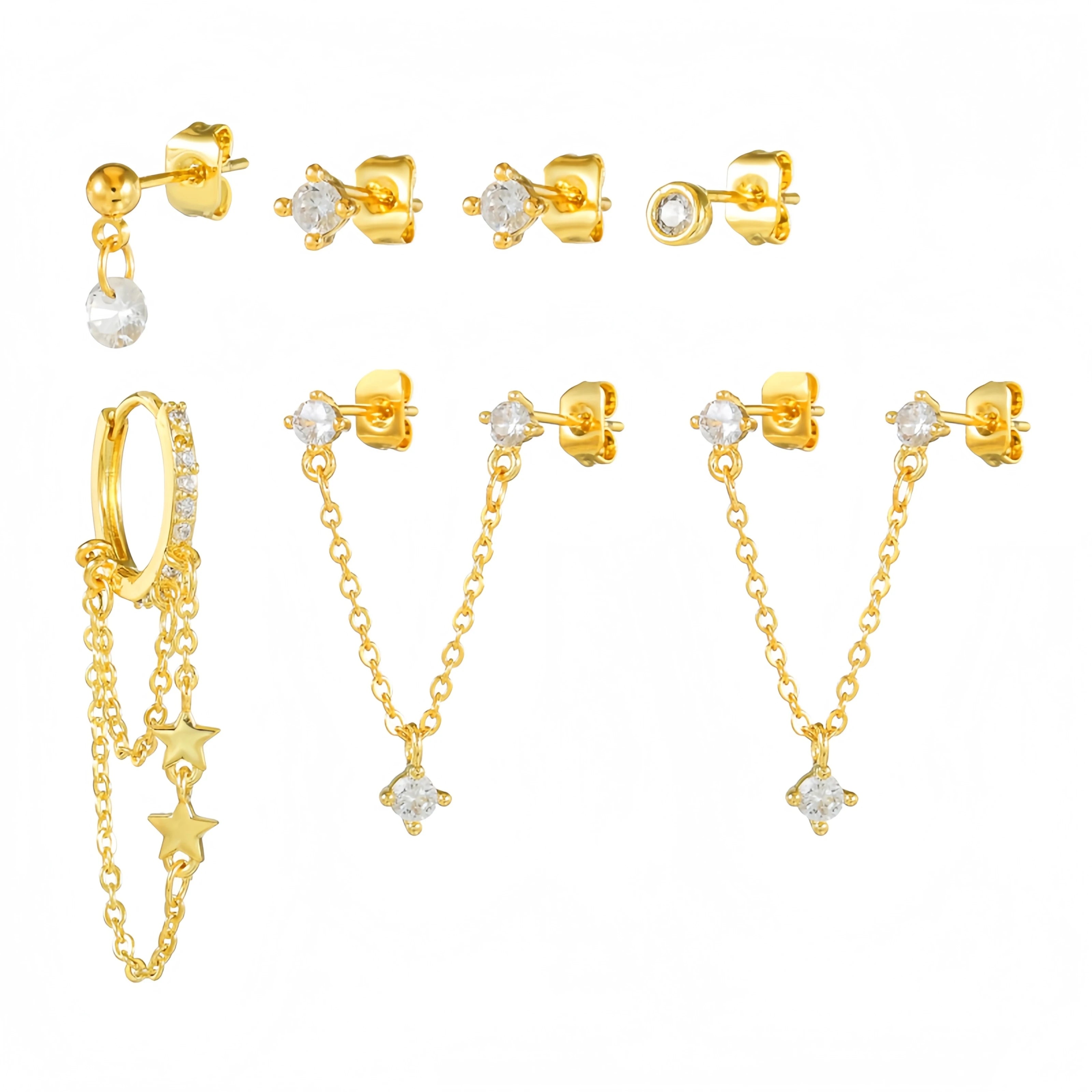 7Pcs Chic Chain Earrings with 5A Zircon S925 Silver Durable and Fashionable for Women Jewelry Set