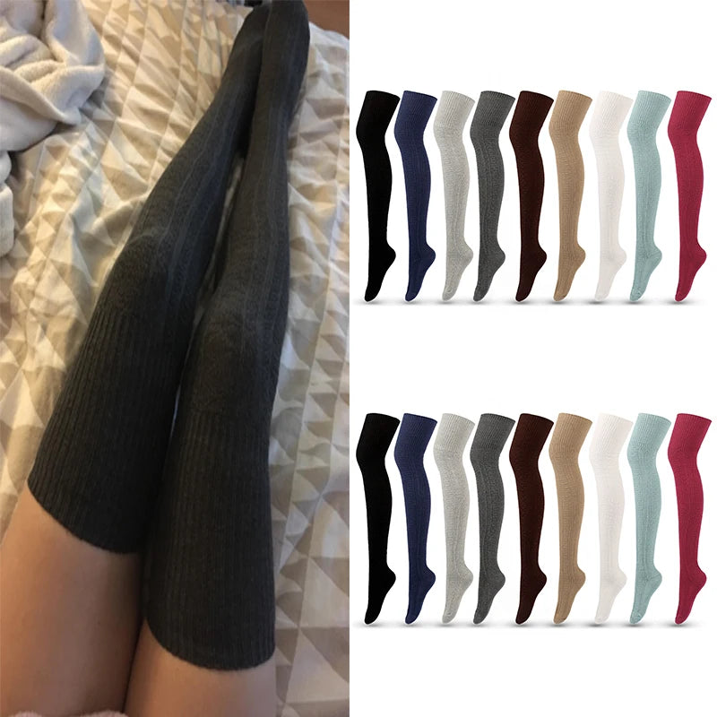 Wholesale Custom Over Women Long Knee High Color Socks Winter Thermal Socks Cotton Young Long Women Thigh High Socks for Ladies