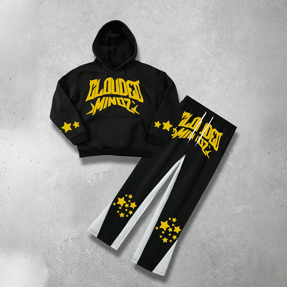 Autumn Men's Casual Tracksuit Hoodie Sets Unisex Streetwear  Pullover Hoodies and Flared Pants 2 Pieces Custom DTF Printed Logo