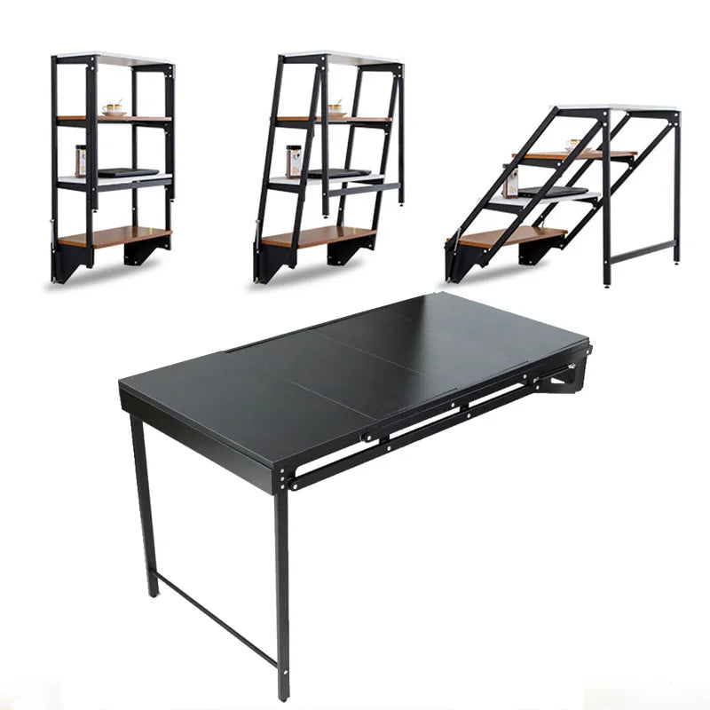 Modern Industrial Versatile Folding Small MDF Iron Frame Dining Shelf Table Study Computer Desk Home Furniture Display Storage
