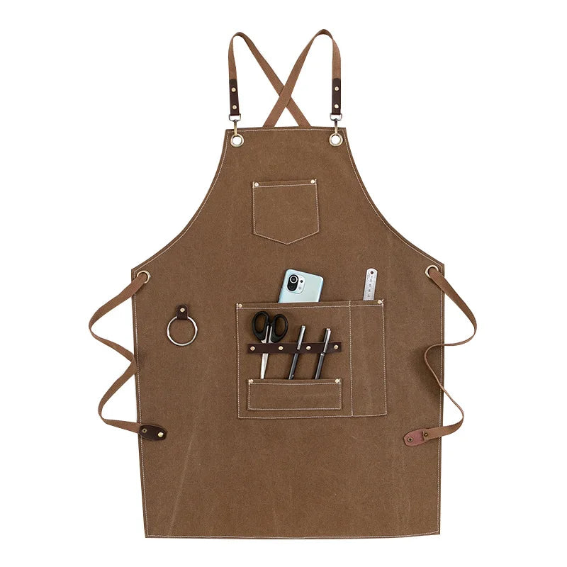 Kitchen Hanging Neck Apron with Pocket Sleeveless Canvas Apron