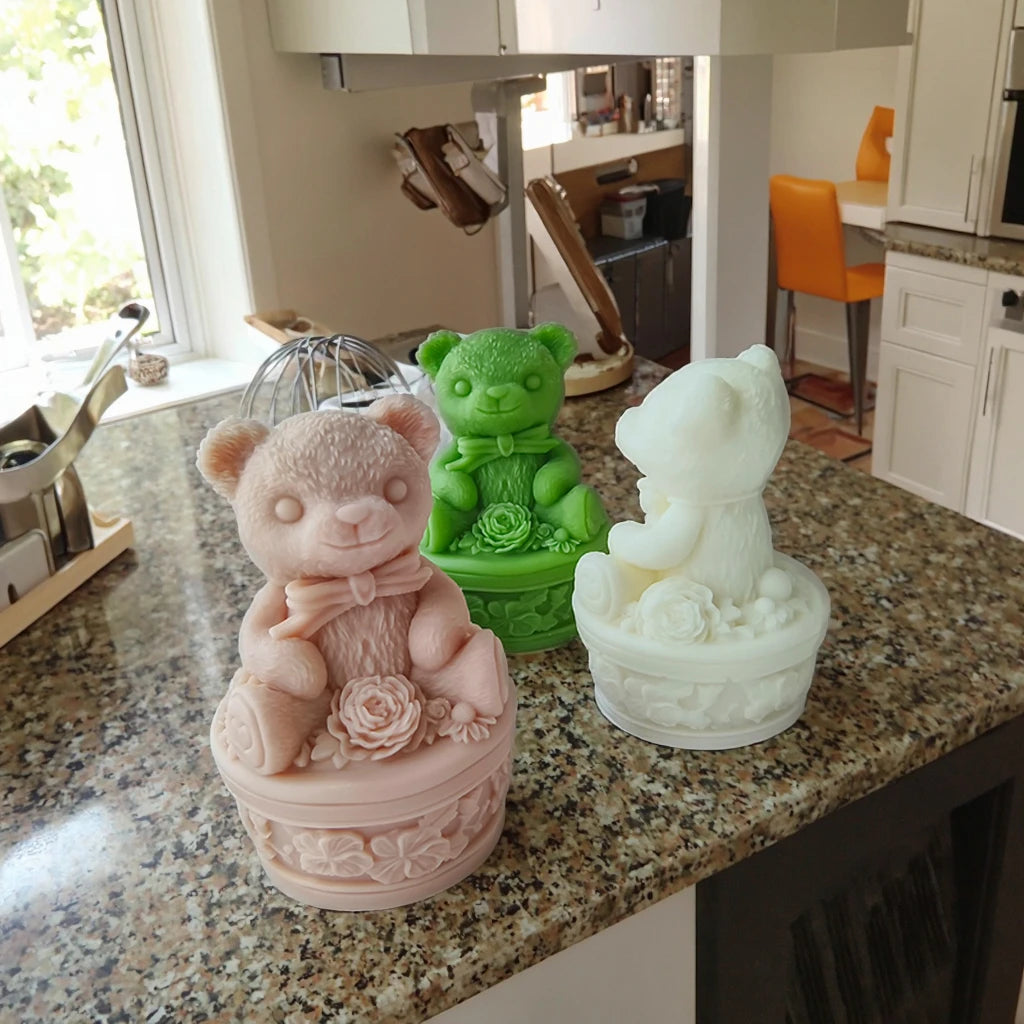 Teddy Bear Aromatherapy Candle Silicone Molds Cute Gift Decorative Base Bear Plaster Ornaments DIY Handmade Glue Drops Moulds