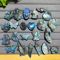 Multi Designs Newest Carved Natural Labradorite Pendant Nine-tailed fox David of Star Ganesha Owl Moon Cat Goddess Stone Carving