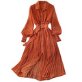 Designer 2026 Autumn Vintage Dresses Women Hot Selling New Arrival Polka Dot Chiffon Pleated Line Long Sleeve Free Button