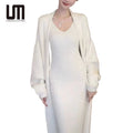 OEM ODM Autumn Winter Trending Products New Arrivals Women s Knit Two Piece Long Sleeve Cardigan Long Coat Dress Set