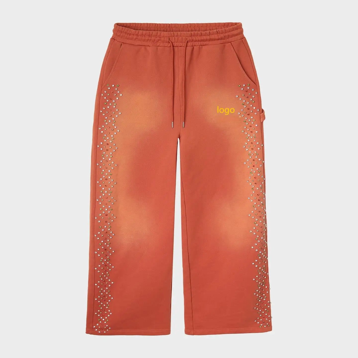 Custom 100% Cotton Midweight Painted High Waist Sun Faded Acid Washed Men Track Pants Sweat Pants OEM Service