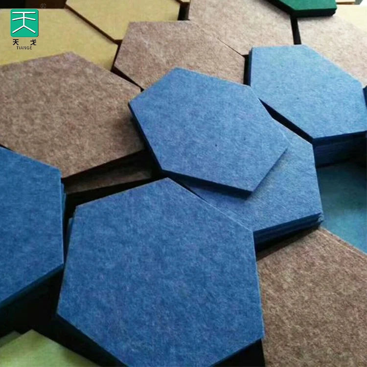 TianGe Modern Hexagonal Soundproof Panels for Hotel Use 9mm Thick Polyester Fiber Fireproof Eco-Friendly Customizable Graphic