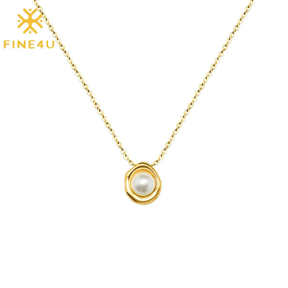 18K Gold Plated Dainty Fashionable Jewelry Stainless Steel Collar Choker Women White Pearl Necklace