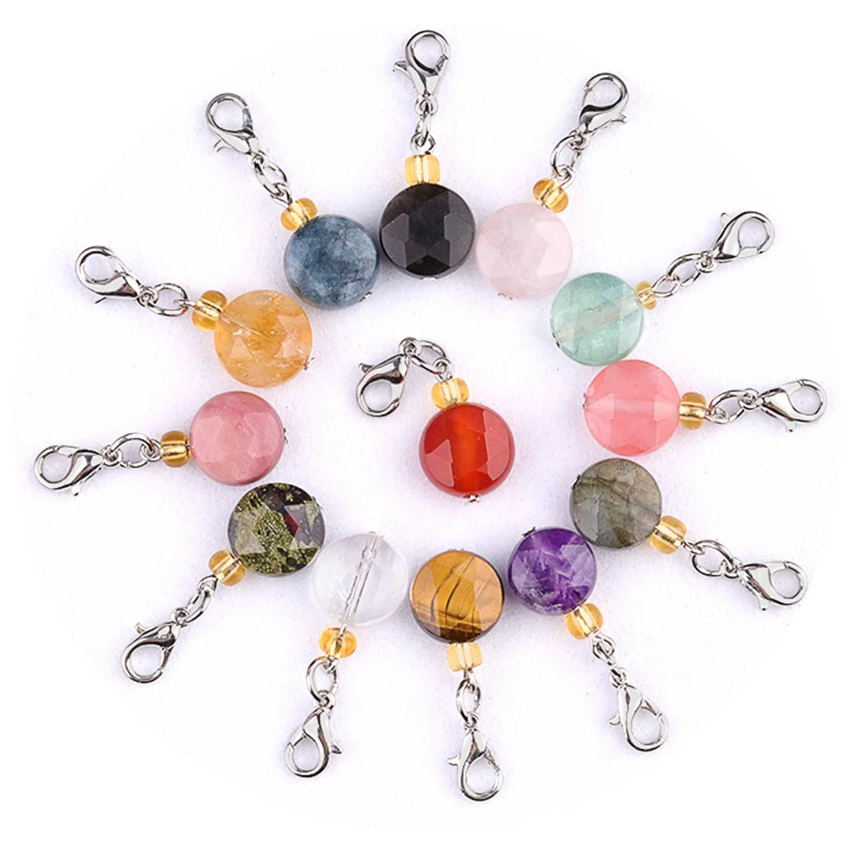 Fashion Natural Stone Bead with Cut Surface Pendant Metal Keychain Little Bag Keychain Decoration Custom Jewelry Keychain Gift