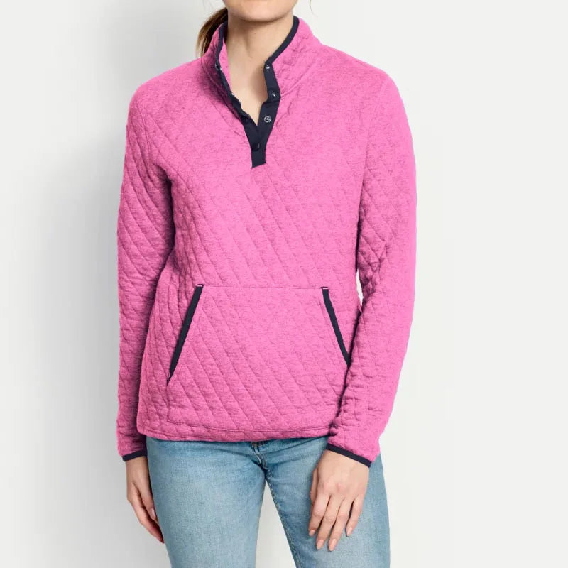 Custom Womens Kanga Pocket With Hidden Zippers Outdoor Quilted Snap Sweatshirt