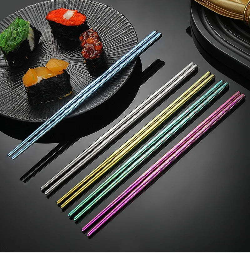 Pure Titanium Eco-friendly Chopsticks 230mm for Camping Hiking & Travelling-Chinese Style with Silver Crystalline Surface