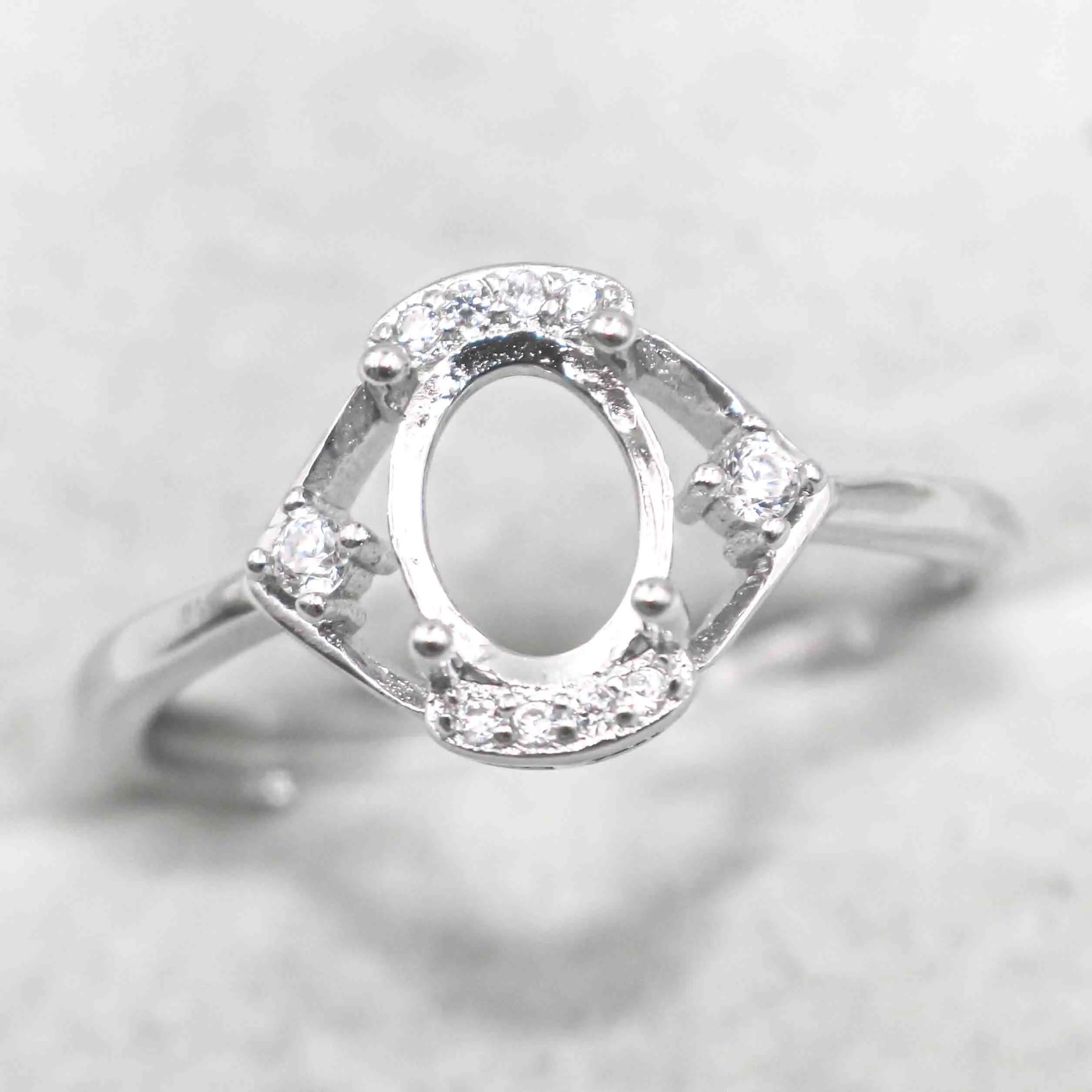 Sterling Silver 6*8mm Semi Mount Ring Empty Frame Blank Support Claw Setting S925 Base Holder Without Center Stone for DIY Inlay