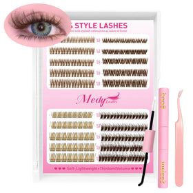 Professional Wet Look DIY Lash Extensions Kit with Bond and Seal Soft Lightweight Salon Result Home Cluster Eyelashes