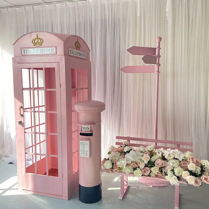 TY211111-1 Telephone Booth Photography Props for Wedding Handmade Craft Wedding Decor Bar Decor With Flower RunnerTelephone