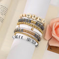 Mother's Day Gray Polymer Clay Wood Bead Customize Letter MAMA Bracelet Set for Mother Day Gift