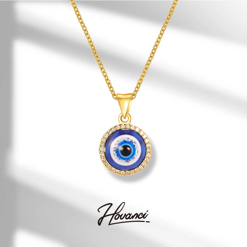 HOVANCI Blue CZ Devil Evils Eye Choker Necklace Non Tarnish Stainless Steel Chain Necklaces
