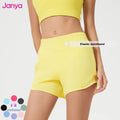 Janya Women Yoga Shorts Sport Activewear Cool Fabric Drawstring Shorts with Pockets Solid Pattern Mid Waist Mesh Patchwork Style