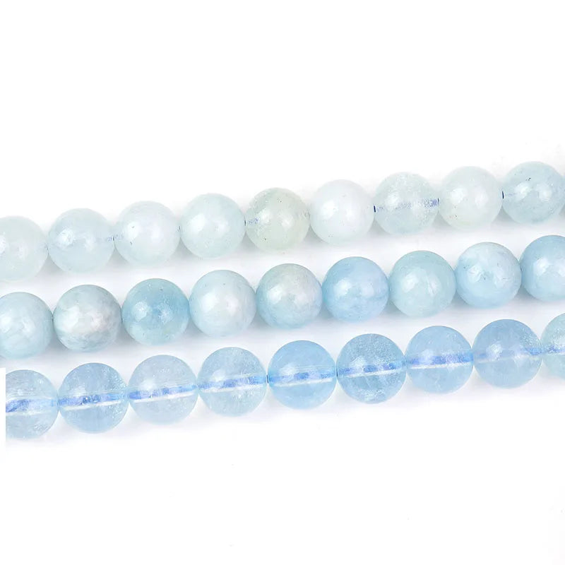 Genuine 100% Natural Blue Aquamarine Round Loose Stone Beads Strands for DIY Gemstone Jewelry Making 6 8 10mm 38cm 15 Inch
