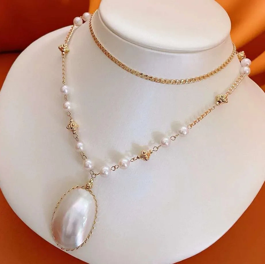 Mabei Natural Freshwater Akoya Pearl Necklace 5-6MM Sweater Chain Original Jewelry with Original Box