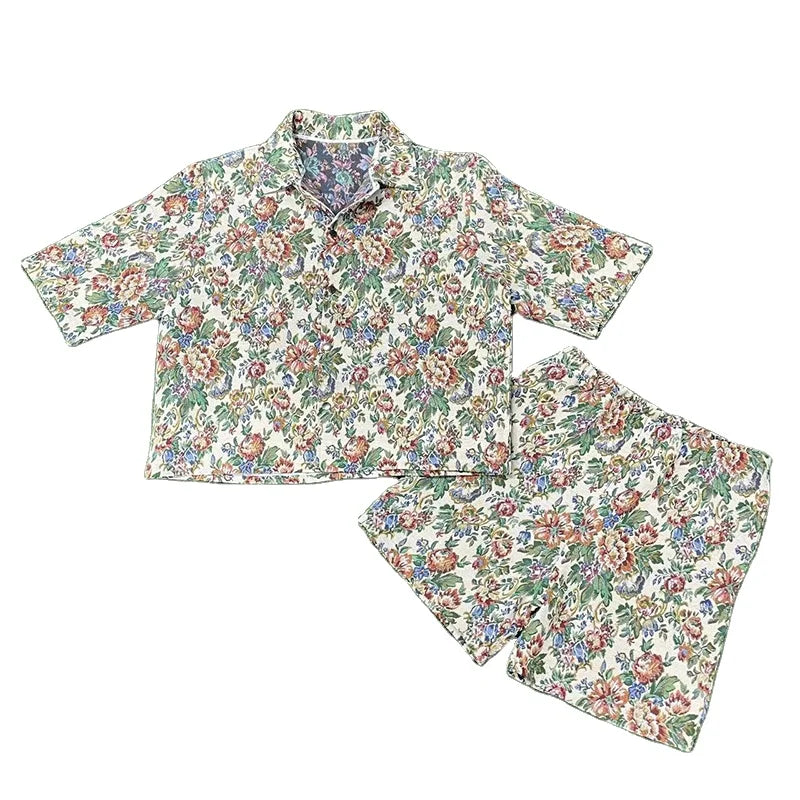 Wholesale Vintage Floral Pattern Custom Size Men's Shirt Shorts Set