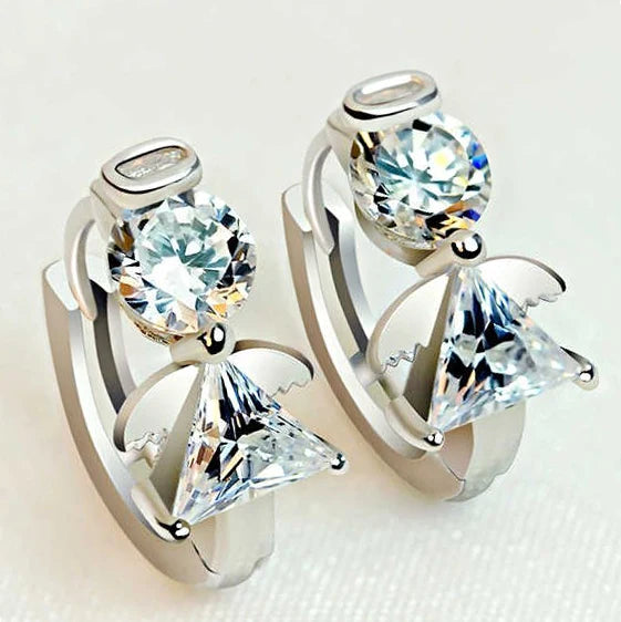 CAOSHI Sweet Angel Hoop Earrings Girls Lady Dainty Zircon Silver Daily Fashion Hoop Lovely Earrings Women