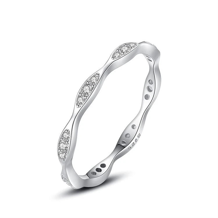 Exquisite 925 Sterling Silver Micro Inlay CZ Diamond Women Simple Fashion Zircon Stacked Finger Ring