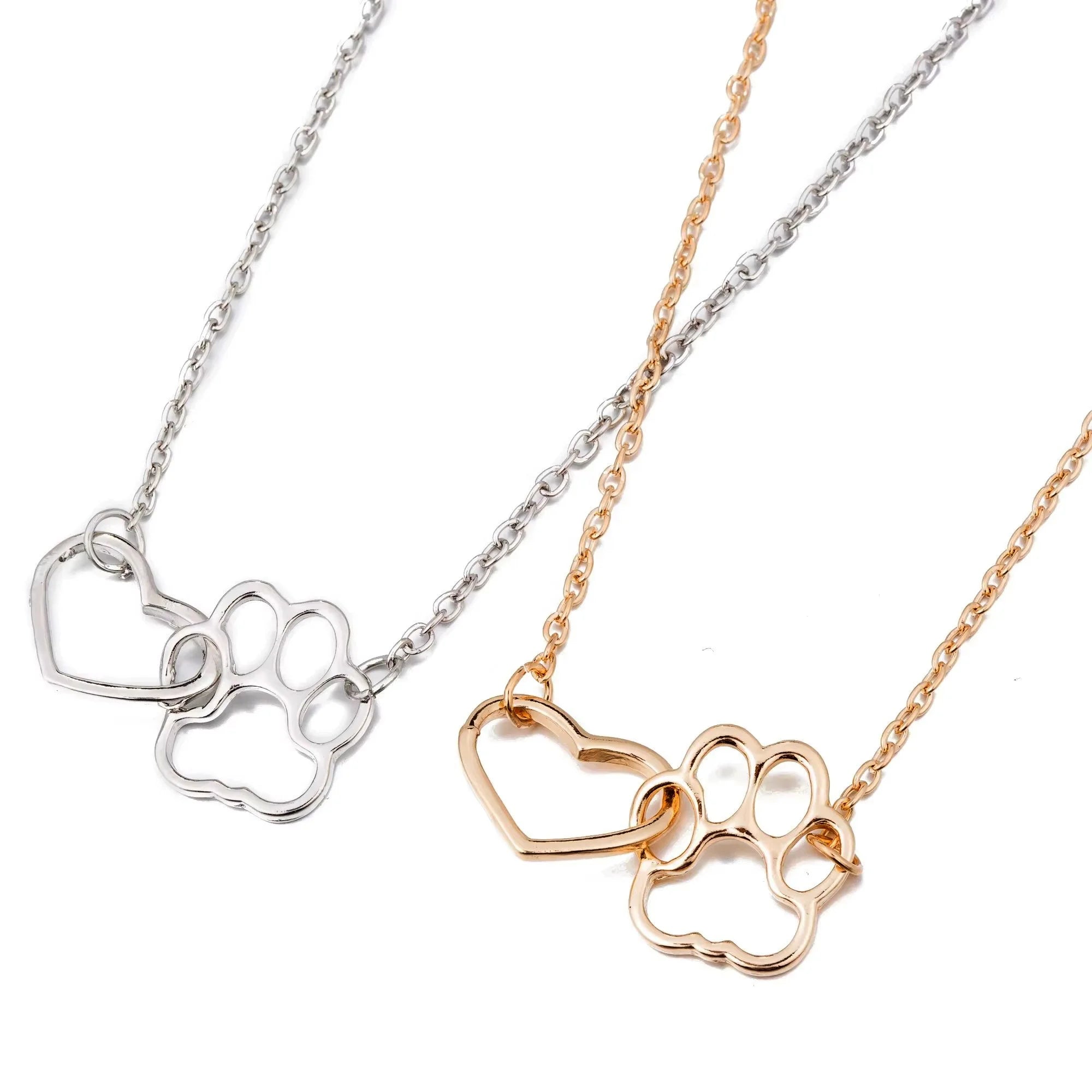 Cute 18K Gold Silver Plated Stainless Steel Chain Copper Charm Dog Paw Heart Pendant Necklace Jewelry for Women