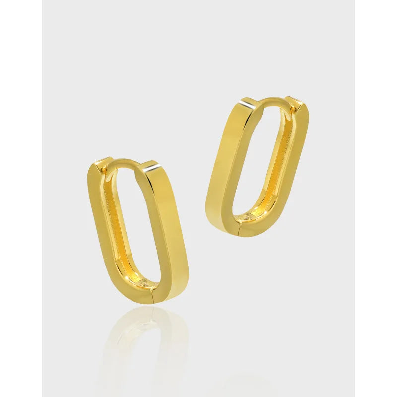 BSH732 925 Sterling Silver Hoop Earrings 18K Gold Plated U-Shape Solid Oval Huggie Earring Jewelry for Women