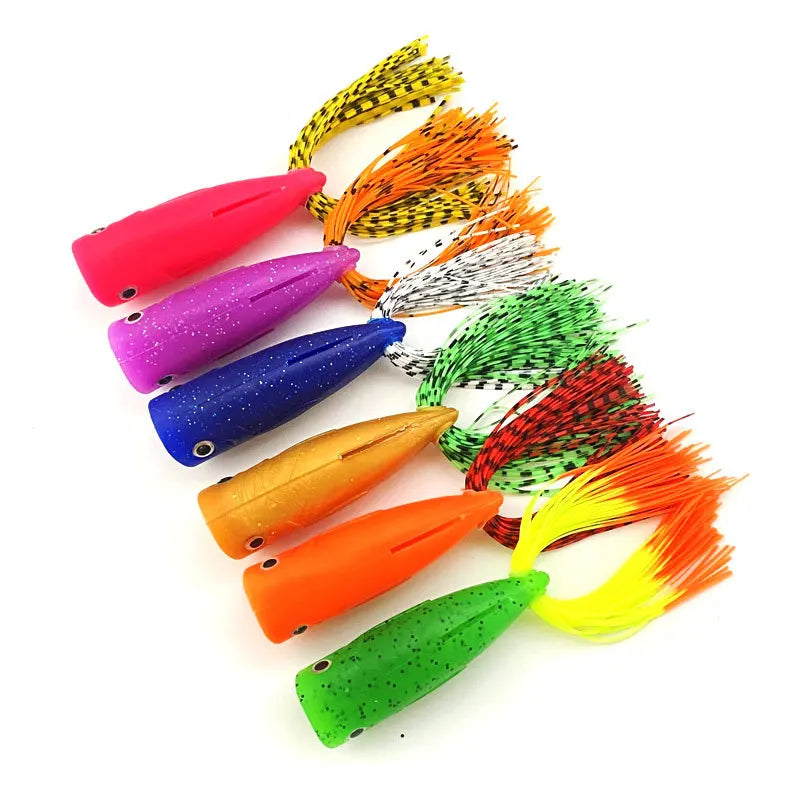 Popper Soft Lure 7cm 15g Handmade Double Tail 3D Eye With Sound Attract Fish Soft Fishing Lures