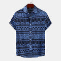 RNSHANGER New Men's Loose Shirts Summer Short Sleeve Shirt Vintage Geometric Print Hawaiian Beach Male Shirts