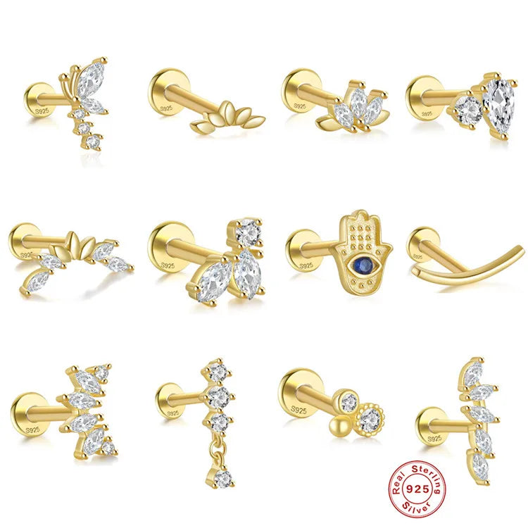 SP Unique Studs Zircon Mixed Styles S925 Sterling Silver Flat Backing Minimalist Stud Earring