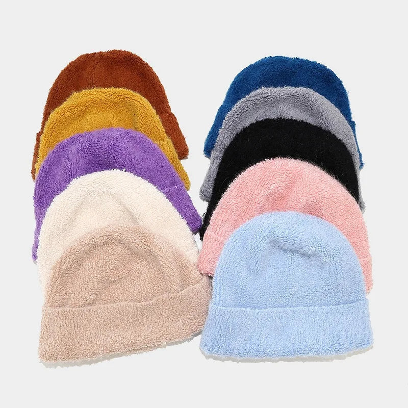 Fashion Rabbit Fur Blend Winter Hat Women's Plush Bonnet Knitted Warm Beanie with Custom Logo Cartoon/Fruit Pattern Solid Color