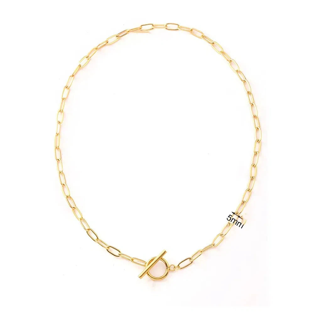 Hip Hop Stainless Steel OT Buckle Paperclip Necklace 18k Gold-Plated Women Collarbone Chain Popular Accessories Wholesale