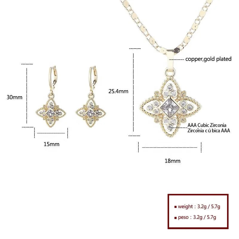 Hengdian 18K Gold Plated Refined Brass Women's 3-Piece Wedding Jewelry Set Zircon Earrings & Necklaces for Gifts Made From Alloy