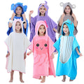 Michley 100% Cotton Kids Ponchos Hooded Bathrobe Cartoon Animal Beach Towels for Boys Girls Space-Saving Compressed Bathroom