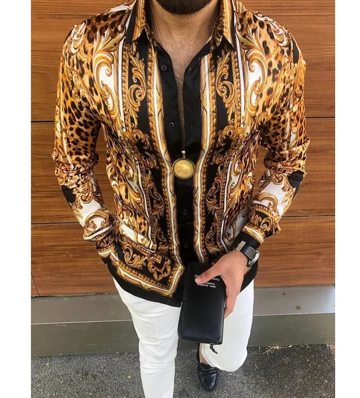 New Men Fall 2025 Trend Long-sleeve Fashion Tops Men's Casual Leopard Printing Vintage Shirts