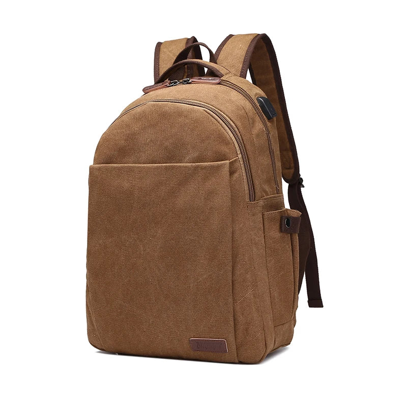 Unisex Haversack Big 16 OZ Washed Brown Vintage Canvas Used Academy Travel Backpacks with USB MegaBDM