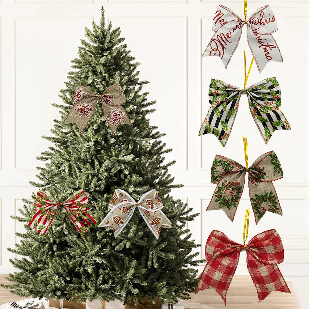 Custom Printed Ribbon Bow with Wire Edge Burlap Tree Staircase Decor for Christmas Occasions-Factory Wholesale