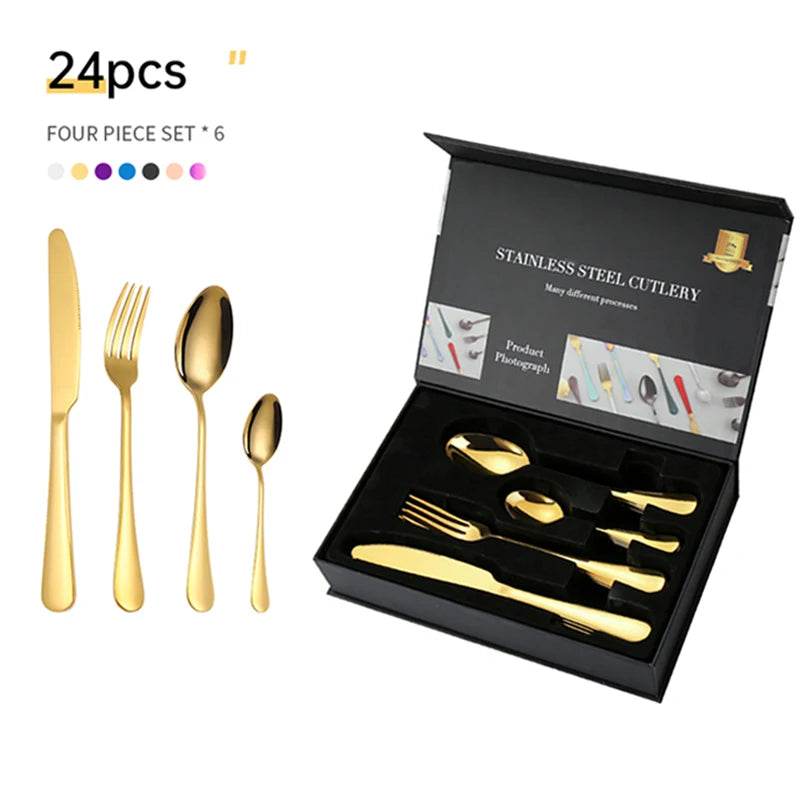 Restaurant Tableware 24 Pieces Cutlery Gift Box Set Stainless Steel Flatware Forks Knives Spoon Tenedores 24Pcs Wholesale