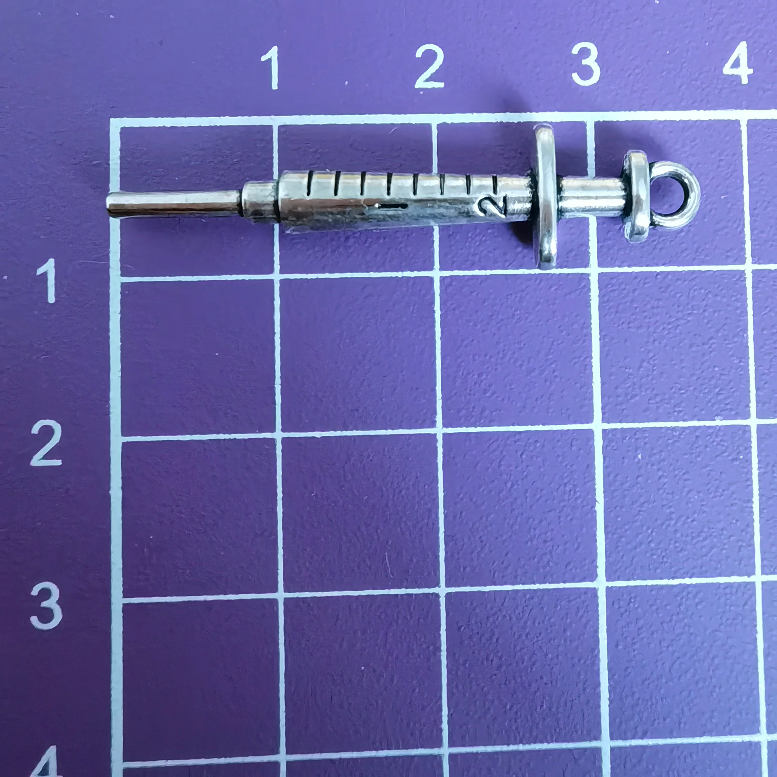 Syringe Charm 62mm Antique Silvery Alloy Syringe Charms for DIY Jewelry Accessories Handmade Bags Keychain Pendant
