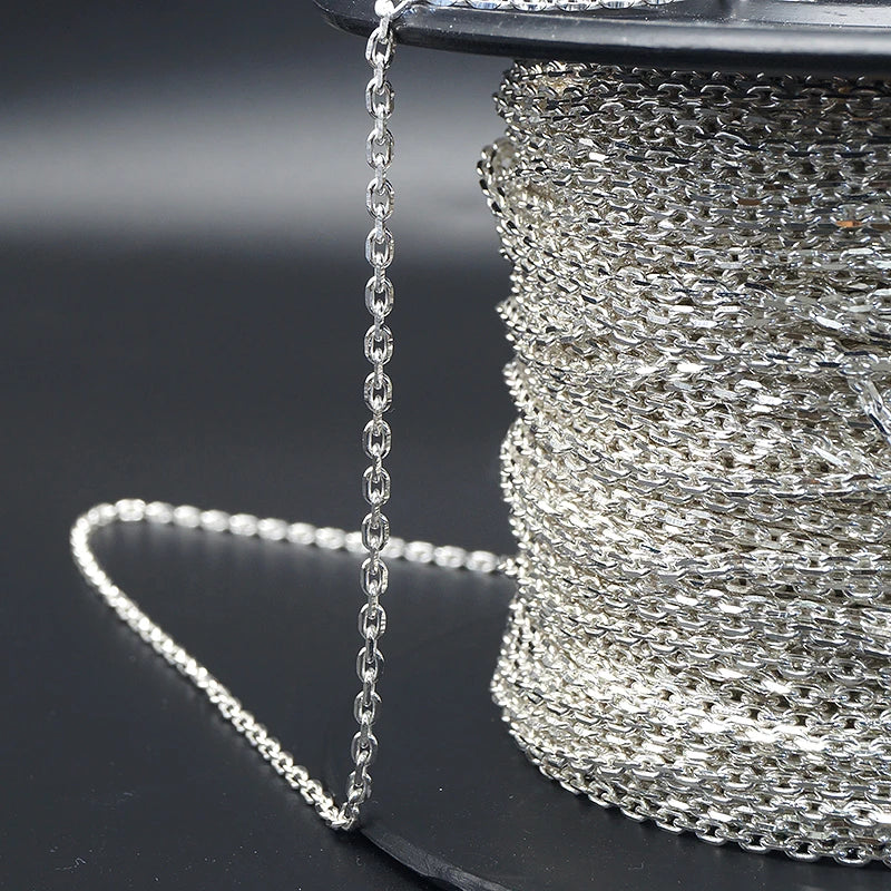 925 Silver Chain for Jewelry Making 18K Gold Plated Roll by Meter for Men Women Necklace and Bracelet Link Chain